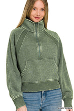 ACID WASHED HALF ZIP FLEECE PULLOVER KANGAROO POCKET - ASSORTED COLORS
