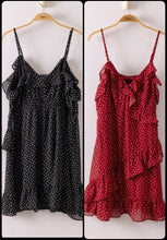 Asym Ruffled Dotted Woven Mini Dress - Black or Red