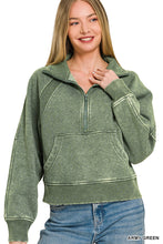 ACID WASHED HALF ZIP FLEECE PULLOVER KANGAROO POCKET - ASSORTED COLORS