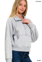 ACID WASHED HALF ZIP FLEECE PULLOVER KANGAROO POCKET - ASSORTED COLORS