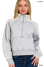 ACID WASHED HALF ZIP FLEECE PULLOVER KANGAROO POCKET - ASSORTED COLORS