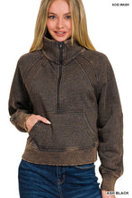ACID WASHED HALF ZIP FLEECE PULLOVER KANGAROO POCKET - ASSORTED COLORS