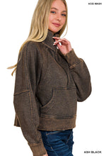 ACID WASHED HALF ZIP FLEECE PULLOVER KANGAROO POCKET - ASSORTED COLORS