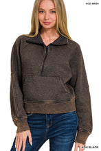 ACID WASHED HALF ZIP FLEECE PULLOVER KANGAROO POCKET - ASSORTED COLORS
