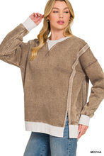 FLEECE ACID WASHED CONTRAST TRIM PULLOVER - ASSORTED COLORS