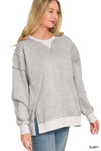 FLEECE ACID WASHED CONTRAST TRIM PULLOVER - ASSORTED COLORS
