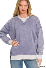 FLEECE ACID WASHED CONTRAST TRIM PULLOVER - ASSORTED COLORS