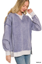 FLEECE ACID WASHED CONTRAST TRIM PULLOVER - ASSORTED COLORS