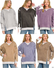 FLEECE ACID WASHED CONTRAST TRIM PULLOVER - ASSORTED COLORS
