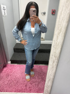 FRAYED STAR PATCH LONG SLEEVE TOP - BLACK OR BLUE