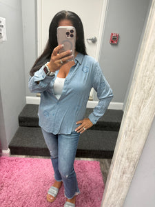 FRAYED STAR PATCH LONG SLEEVE TOP - BLACK OR BLUE