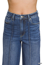 HIGH RISE 27.5 INSEAM WIDE LEG PINTUCK DENIM PANTS - DARK