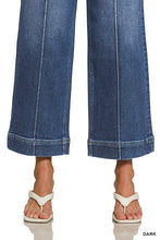 HIGH RISE 27.5 INSEAM WIDE LEG PINTUCK DENIM PANTS - DARK