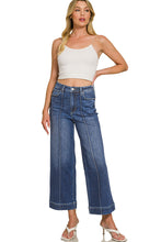 HIGH RISE 27.5 INSEAM WIDE LEG PINTUCK DENIM PANTS - DARK