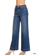 HIGH RISE 31.5 INSEAM WIDE LEG PINTUCK DENIM PANTS - DARK
