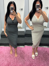 Striped Knit Bodycon Midi Dress - Beige or Black