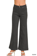 HIGH RISE WIDE LEG PINTUCK COLOR DENIM PANTS - BLACK OR RUM BROWN