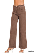HIGH RISE WIDE LEG PINTUCK COLOR DENIM PANTS - BLACK OR RUM BROWN