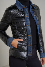 Kenza Metallic Bi-Material Jean Jacket - Black