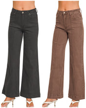 HIGH RISE WIDE LEG PINTUCK COLOR DENIM PANTS - BLACK OR RUM BROWN