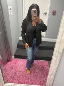 FRAYED STAR PATCH LONG SLEEVE TOP - BLACK OR BLUE