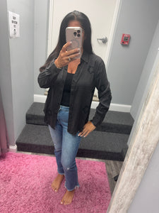 FRAYED STAR PATCH LONG SLEEVE TOP - BLACK OR BLUE