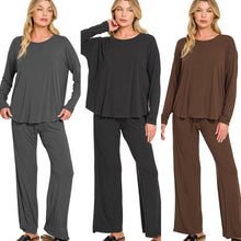 ROUND NECK OVERSIZED LONG SLEEVE TOP & PANTS SET - BLACK, CHOCOLATE OR DARK GRAY