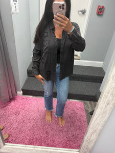 FRAYED STAR PATCH LONG SLEEVE TOP - BLACK OR BLUE