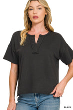 FRENCH TERRY SPLIT NECK EXPOSED SEAM TOP - ASSORTED COLORS