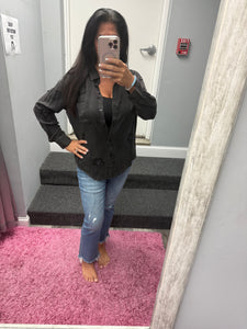 FRAYED STAR PATCH LONG SLEEVE TOP - BLACK OR BLUE