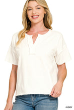 FRENCH TERRY SPLIT NECK EXPOSED SEAM TOP - ASSORTED COLORS