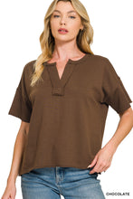 FRENCH TERRY SPLIT NECK EXPOSED SEAM TOP - ASSORTED COLORS