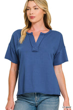 FRENCH TERRY SPLIT NECK EXPOSED SEAM TOP - ASSORTED COLORS