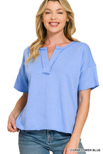 FRENCH TERRY SPLIT NECK EXPOSED SEAM TOP - ASSORTED COLORS
