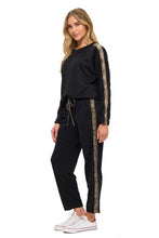 Ariella Crew Neck W/ Snakeskin Sleeve - Black W/Brown