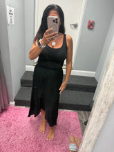 Side Slit Ruffle Midi Skirt - Black