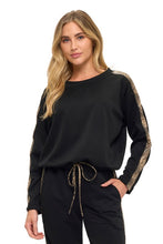 Ariella Crew Neck W/ Snakeskin Sleeve - Black W/Brown