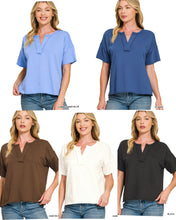 FRENCH TERRY SPLIT NECK EXPOSED SEAM TOP - ASSORTED COLORS