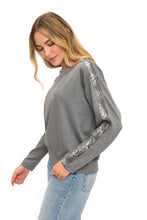 Ariella Crew Neck W/ Pleather Sleeve In Scuba - Grey With Snake Trim