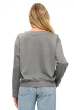 Ariella Crew Neck W/ Pleather Sleeve In Scuba - Grey With Snake Trim