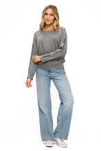 Ariella Crew Neck W/ Pleather Sleeve In Scuba - Grey With Snake Trim