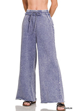 ACID WASH FLEECE PALAZZO SWEATPANTS WITH POCKETS - ASSORTED COLORS