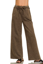 ACID WASH FLEECE PALAZZO SWEATPANTS WITH POCKETS - ASSORTED COLORS