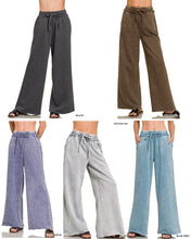ACID WASH FLEECE PALAZZO SWEATPANTS WITH POCKETS - ASSORTED COLORS