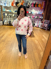 Lovely Heart Sweater Top - Off White/Pink