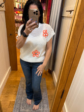 Drop Shoulder Floral Sweater Top - Green/White or White/Orange