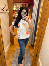 Drop Shoulder Floral Sweater Top - Green/White or White/Orange
