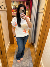 Drop Shoulder Floral Sweater Top - Green/White or White/Orange