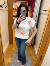 Drop Shoulder Floral Sweater Top - Green/White or White/Orange