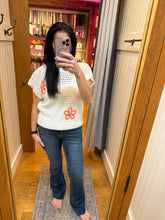 Drop Shoulder Floral Sweater Top - Green/White or White/Orange